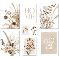 ARTFAVES Bilder-Collage Poster Set Beige Dried Flowers I mehrteilige Bilderwand I Wandbilder T, (Wandbilder modern, 8 St)