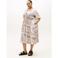 Tommy Hilfiger Curve Midikleid CRV LINEN MIDI SHIRT DRESS SS in großen Größen, Taille mit Bindeband