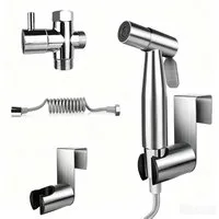 MOPUEA Bidetarmatur Edelstahl Bidetarmatur Sprühset mit 3-Wege Ventil für WC & Hygiene (Bidet Handbrause Hygieneset, Edelstahl Sprühset mit T-Ventil, Schlauch und Halterung) 2-in-1 Funktion, Edelstahl, einfach Montage, vielseitig