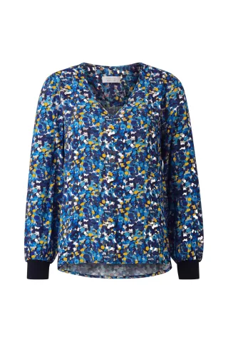 Rich & Royal - Printed v-neck blouse GRS midnight blue - Gr. - 34
