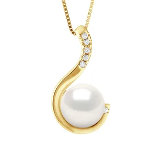 Anhängerschmuck aus 0,06 Karat Weißgold und echter Süßwasser-Zuchtperle – FARBE NATÜRLICHES WEIß – Rund 9–10 mm