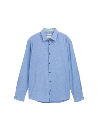 Tom Tailor - Regular Fit Hemd mit Leinenanteil sapphire blue chambray - Gr. - M