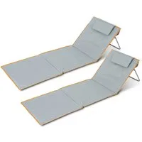 Stagecaptain Gartenliege 2x Set BM-160 GY Beachmatte "Layla", ink. Reißverschlusstasche, verstellbare Sonnenliege mit gepolstertem Kopfkissen