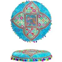Marrakesch Orient & Mediterran Interior Bodenkissen Orientalisches Bodenkissen Bahri modern aus Baumwolle in Blau 55 cm, Handarbeit