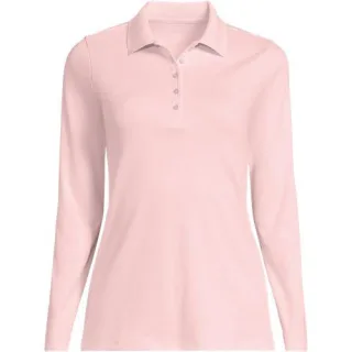 Supima-Poloshirt mit langen Ärmeln für Damen in Petite-Größe, Damen, size: petite, Schwarz, Baumwolle, by Lands' End