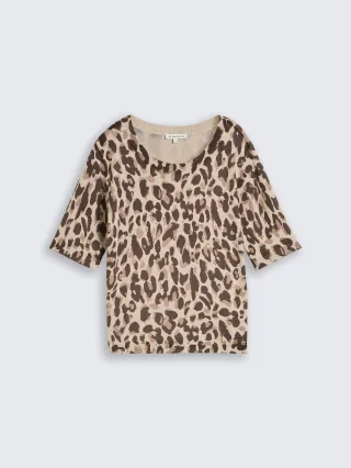 Tom Tailor - Strickpullover mit Leo-Print gravel beige melange leo - Gr. - XXL