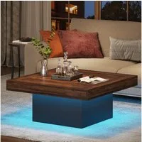 Tribesigns Couchtisch 90 cm Quadratischer LED-Couchtisch im Landhausstil mit App-Steuerung (90 x 90 x 45 cm Großer Sofatisch Holz für Wohnzimmer, einfache Montage), Wohnzimmertisch in Walnussoptik