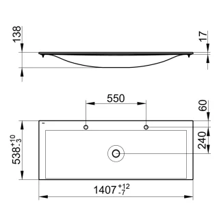 Keuco Keramikwaschtisch Edition 11 31160, B: 1405, H: 17, T: 538 mm, mit Oberflächenversiegelung Cle 31160311402