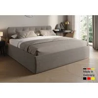 Home Collective Polsterbett Bett mit Stauraum, verstellbarem Lattenrost, viele Größen (Größen: 100x200 120x200 140x200 160x200 180x200 200x200, hochwertiger Strukturstoff, made in Germany), wählbare Matratze Federkern oder Kaltschaum, Dunkelbeige