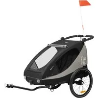Hauck Fahrradkinderanhänger 2in1 Bike Trailer und Buggy Dryk Duo Plus, black, für 2 Kinder, inklusive Deichsel