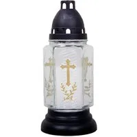HS Candle Grabkerze (1-tlg), Grablaterne 24cm mit Kreuz- Motiv u. Kerze, Grablicht Grableuchte