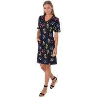 Estefania for woman Midikleid 195-5216, mit V-Ausschnitt und Eingrifftaschen seitliche Galonstreifen