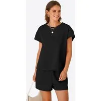 Imily Bela Hausanzug Damen 2-teiliger Freizeitanzug (Set, 2 tlg., Kurzarm Oberteil + Shorts) Print