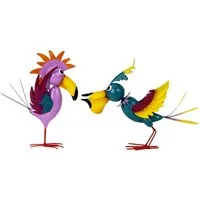 Geschenkestadl Tierfigur Bunte Metall Vögel 2er Set ausgefallene Dekofiguren modern 19/20 cm (Spar-Set, 2 St., 2tlg), lustige Vögel