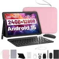 Happybe 10,1 Zoll Android, 128GB mit Tastatur Maus Stylus Hülle Set Tablet (10", 128 GB, Android, WiFi 6, 1280×800 HD, mit Tastatur/Stift/Maus/Tasche/Hülle/Kopfhörer)