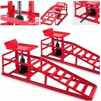 Bituxx Auffahrrampe 1 Paar Rot inkl. Wagenheber (2er Set, 2-St., MS-16786), mit hydraulischer Wagenheberfunktion