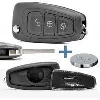 mt-key Klapp Schlüssel Reparatur Gehäuse + HU101 Rohling + passende CR2032 Knopfzelle, CR2032 (3 V), für Ford Funk Fernbedienung