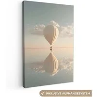 OneMillionCanvasses® Leinwandbild Heißluftballon - Wolken - Wasser - Blau, Fotodruck (1 St), Leinwand Canvas Wandbild, Wanddekoration 20x30 cm