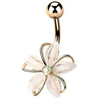 Taffstyle Bauchnabelpiercing Banane Piercing Stecker mit Zirkonia Kristall Blume weiße Blüten, Edles Blumen Bauchnabel Piercing Schmuck Stecker - Geschenkidee