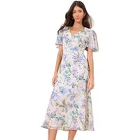 LIPSY Midikleid Lipsy Midikleid mit Blumen-Print und V-Ausschnitt (1-tlg)