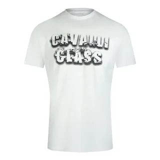 Cavalli Class - T-shirt In Gebrochenem Weiß Mit Auffälligem Logo In Rauchoptik