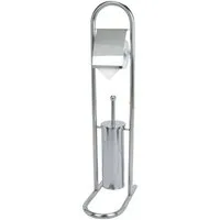axentia WC-Garnitur Edelstahl Toiletten-Set Klo-Bürste/Toilettenbürste & Klorollenhalter, (2in1 Klopapierhalter und Bürstenständer in Einem, Bürsten-Ständer mit Halterung für Toilettenpapier), Toilettenbürste- und Klorollenhalterung Klobürstenständer