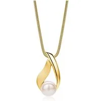 Miore Perlenkette Damen 925 Silber oder Silber 18K vergoldet - Perlenanhänger 13 x 24 mm, Perlengröße 8 mm - Schlangenkette 45 cm