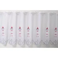 Stickereien Plauen Scheibengardine Leuchtturm (1 St), Stangendurchzug, transparent, Voile, mit echter Plauener Spitze Stickerei