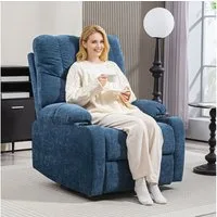 HOMCOM Relaxsessel Fernsehsessel mit Liegefunktion, Schaukelfunktion (Drehbar TV-Sessel mit Fußstütze, 1-St., Taschenfederkern, Becherhalter), für Wohnzimmer, Dunkelblau