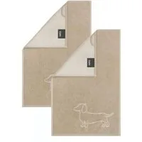 Cawö Handtuch 2 Stück Cawö We love Dogs Gästetücher 6248-33 Dackel Natur 30x50, Walkfrottier (Spar-Set, 2-St), 100% Baumwolle