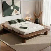 skølm Futonbett Vestri aus massiver Eiche (Walnussoptik, 140x200 cm), Massivholzbett lackiert, niedriges Doppelbett mit 25 cm Höhe