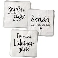 Spetebo Papierserviette Servietten 60 Stück mit 3 verschiedenen Motiven - Gastfreundschaft, (Set, 60 St., Papierservietten), Tischdeko Papierservietten 3er Set mit Spruch