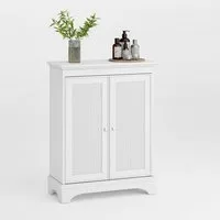 REDOM Badkommode Badkommode Badezimmerschrank (mit Korbtür – Weißer Stauraumschrank mit verstellbarem Regal, ideal für Bad, Küche und Wohnzimmer, hochwertiges Design mit Rattanelementen)