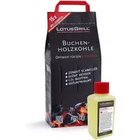 LotusGrill Holzkohlegrill Anzündset Nr.1 - 1x Buchenholzkohle 2,5kg UND 1x Brennpaste 200ml