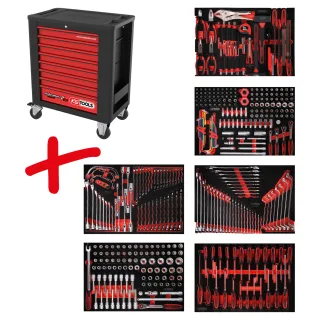 KS Tools Performanceplus Werkstattwagen-Satz P15 mit 399 Werkzeugen für 6 Schubladen - 815.6399