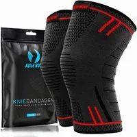 AGILE NOW Kniebandage Hochwertige Kniebandage Herren & Damen (Paar) (Elastische Kniestütze für Sport & Fitness, Knie Bandage Paar, Rot L), Atmungsaktiv & Rutschfest, Kniebandagen (Paar)