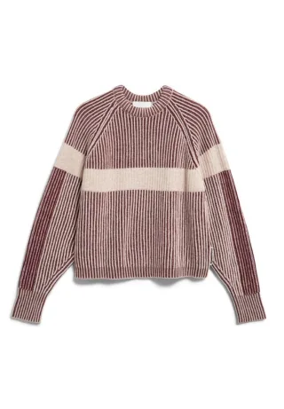 Armedangels - Gestreifter Strickpullover beige/rot - Gr. - S