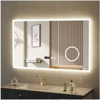 oyajia Badspiegel mit Beleuchtung LED Wandspiegel Antibeschlag Badspiegel 3X Spiegel, 3 Lichtfarben Dimmbare mit Touch-Steuerung, IP44, Memory Funktion, Uhr