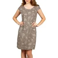 Caspar Sommerkleid SKL031 knielanges Damen Sommer Leinenkleid mit Ginko Blatt Stickmuster Luftig leicht, figurumspielende Form, mit seitlichem Jersey-Einsatz