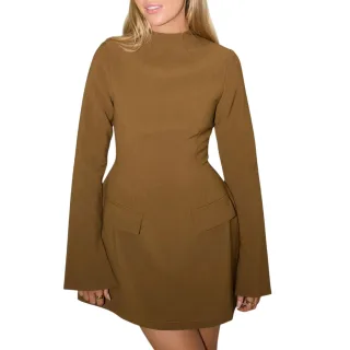 Odd Muse - Minikleid für Damen, Ausgestellt, Langärmlig (Oliv)