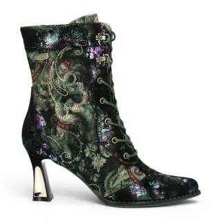 Laura Vita Gothic Victorian Green Leather Leather Schuhe mit Absatz – Oanelo-03