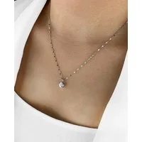 DANIEL CLIFFORD Kette mit Anhänger 'Elenia' Damen Halskette Silber 925 Solitär Anhänger weiß, Silberkette mit Kristallanhänger weiß Solitaire Design