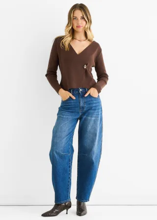 Kompaktstrickjacke mit Knopfleiste in Schokolade
