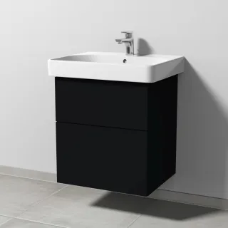 Sanipa 3way Waschtischunterbau zu Geberit Smyle Square Waschtisch mit 2 Auszügen, Schwarz-Matt SF67008