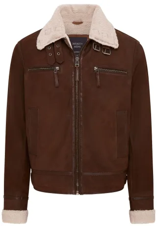 Braune Bomber-Fliegerjacke aus echtem Schafswildleder für Herren - Sandnes