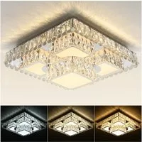 oyajia LED Deckenleuchte 60W LED Deckenleuchte Kristall K9 Edelstahl mit Fernbedienung dimmba, LED fest integriert, warmweiß, kaltweiß, neutralweiß, Lichtfarbe und Helligkeit mit Fernbedienung, 50x50x20cm