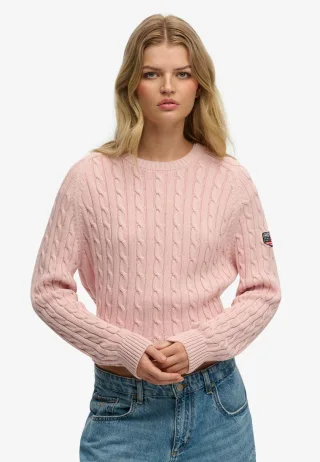 Superdry - Lässiger Zopfmuster-Pullover blasspink - Gr. - 8