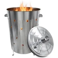 Spetebo Feuerkorb Metall Feuertonne verzinkt mit Deckel - 74 cm, (Stück, 1-St., Feuerkorb), Garten Verbrennungstonne verzinkt