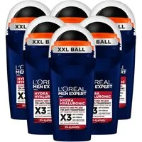 L'ORÉAL PARIS MEN EXPERT Deo-Roller L'Oréal Men Expert Hydra Hyaluronic Anti-Transpirant Roll On 6er Pack, Packung, 6-tlg.