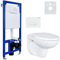 Belvit Tiefspül-WC Komplett Set WC Vorwandelement Spülkasten Hänge Betätigungsplatte Soft, Wandmontage, Abgang Wand, Belvit Komplettset Wand Hänge WC Spülrandlos + Deckel +